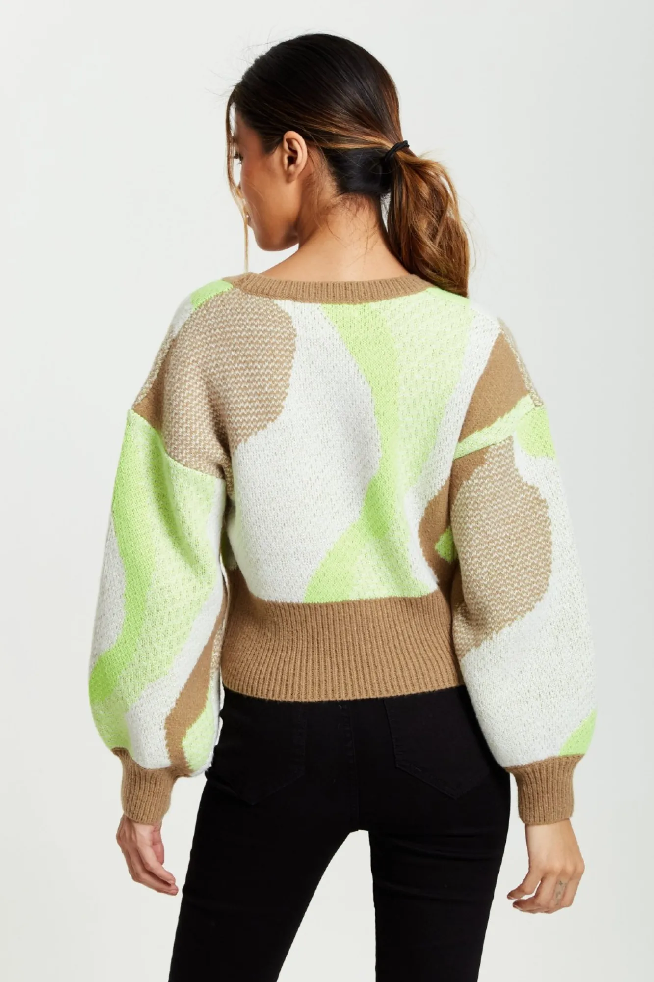 Cardigans^Liquorish Cardigan In Brown, Green And Cream Multicolour
