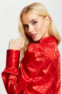 Mini Dresses^Liquorish Check Jacquard Mini Dress With High Neck Red