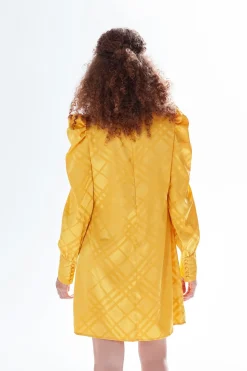 Mini Dresses^Liquorish Check Jacquard Mini Dress With High Neck Mustard
