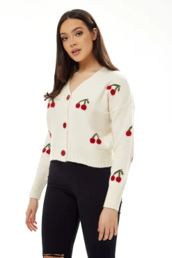 Cardigans^Liquorish Cherry Pattern Cardigan White
