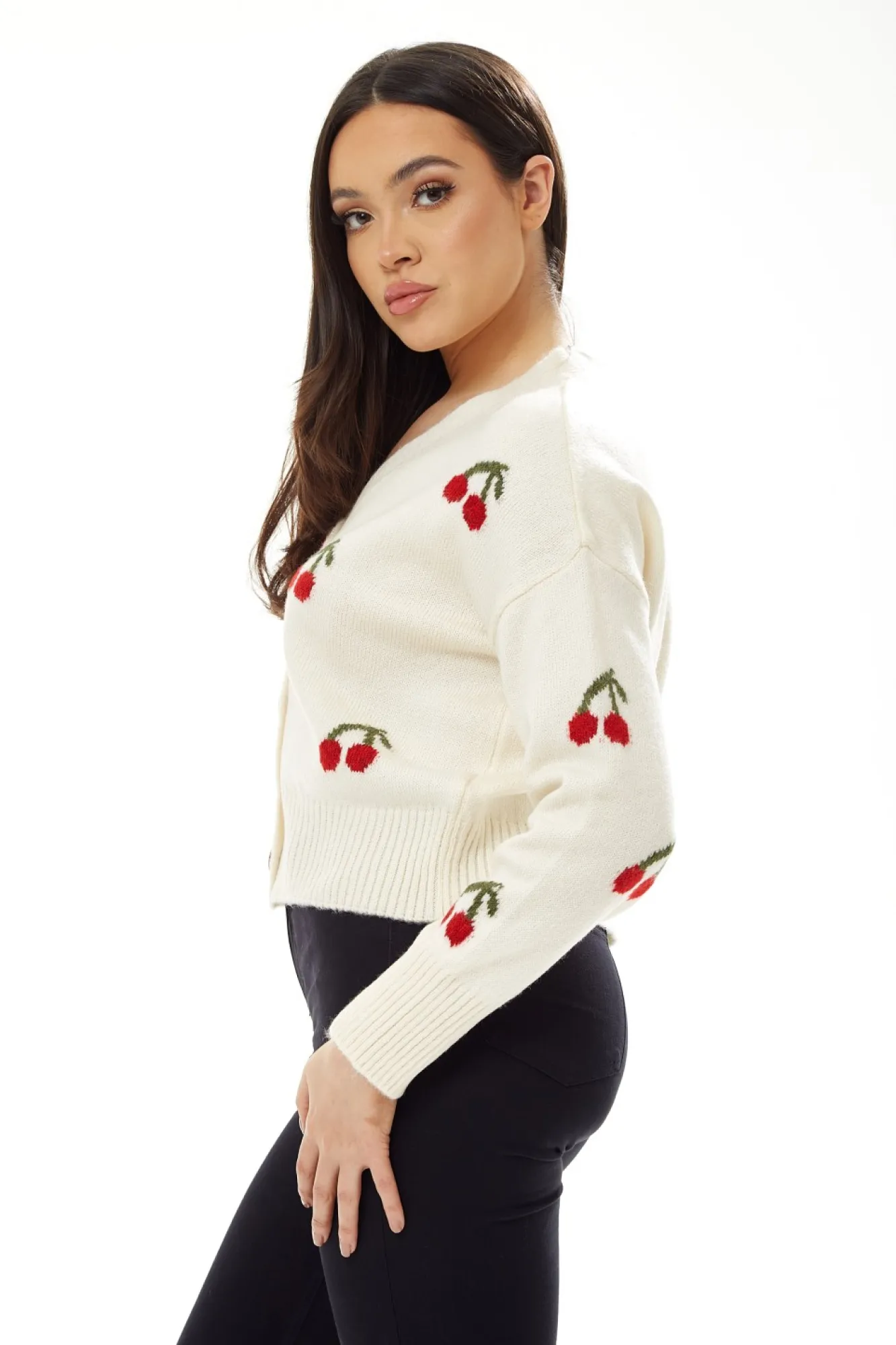 Cardigans^Liquorish Cherry Pattern Cardigan White