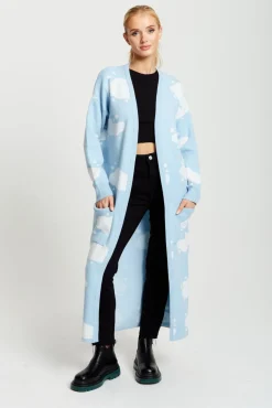 Cardigans^Liquorish Cloud Pattern Longline Cardigan In Light Blue