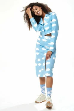 Skirts^Liquorish Cloud Print Skirt In Blue