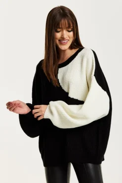 Jumpers^Liquorish Colour Block Jumper In Black And White Multicolor