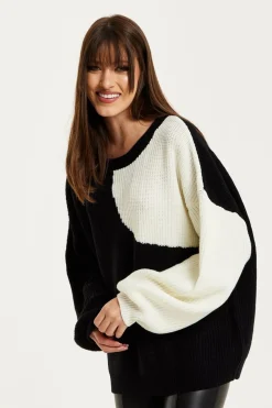 Jumpers^Liquorish Colour Block Jumper In Black And White Multicolor