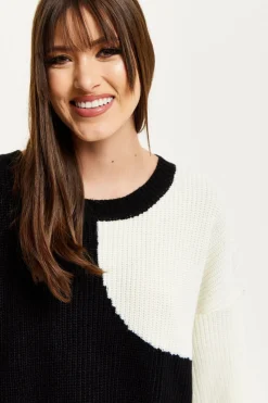 Jumpers^Liquorish Colour Block Jumper In Black And White Multicolor