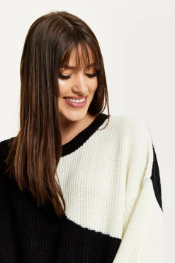 Jumpers^Liquorish Colour Block Jumper In Black And White Multicolor