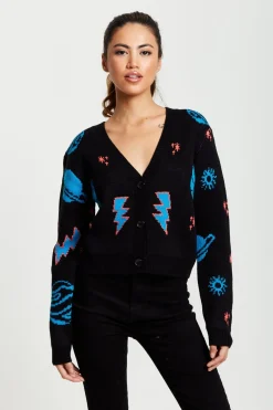 Cardigans^Liquorish Cosmic Pattern Cropped Cardigan In Black