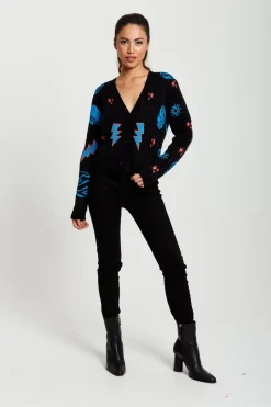 Cardigans^Liquorish Cosmic Pattern Cropped Cardigan In Black