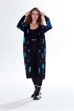 Cardigans^Liquorish Cosmic Pattern Open Front Cardigan In Black