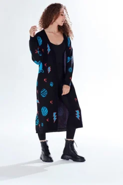 Cardigans^Liquorish Cosmic Pattern Open Front Cardigan In Black