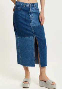 Skirts^Liquorish Denim Midi Skirt Blue