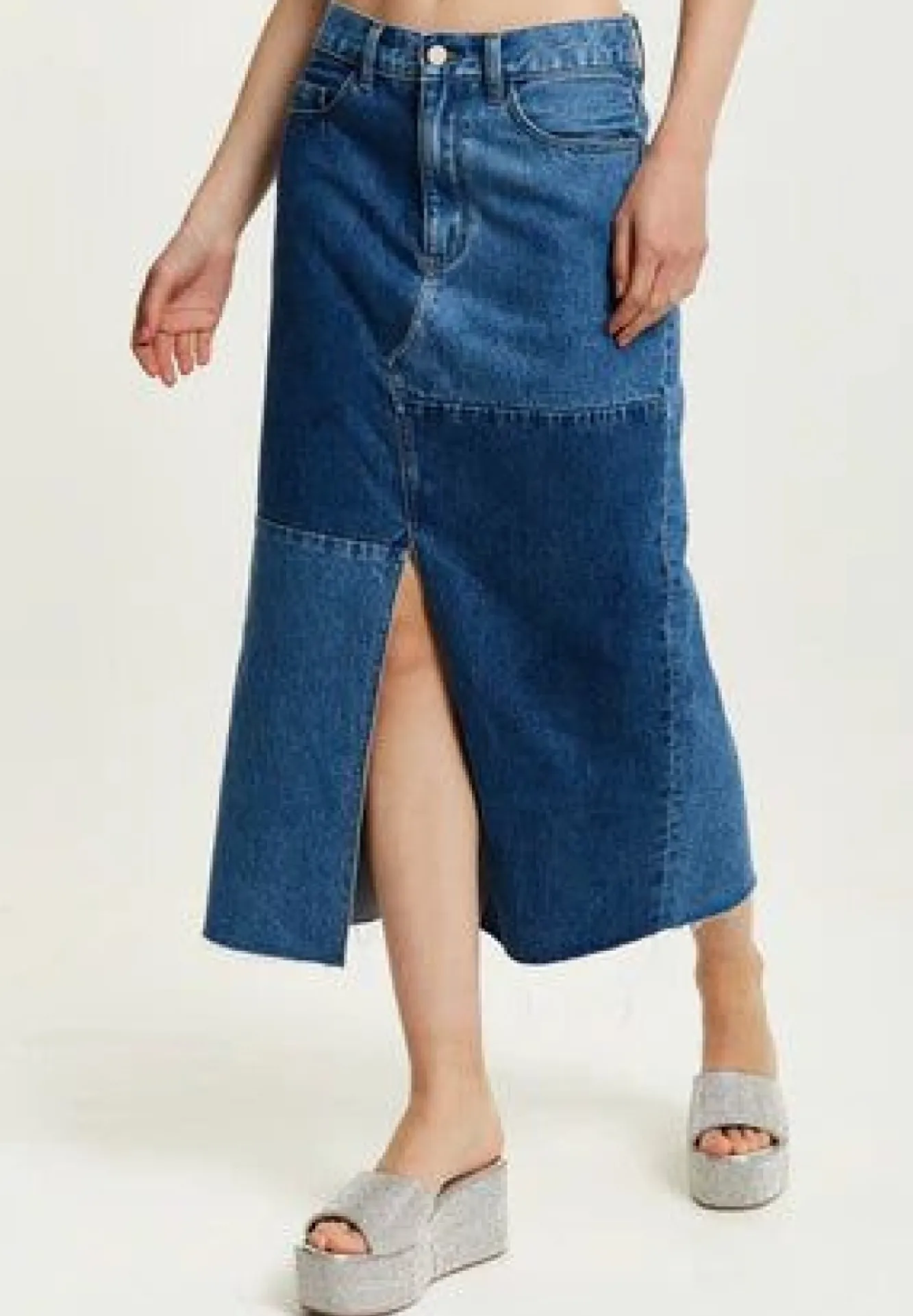 Skirts^Liquorish Denim Midi Skirt Blue