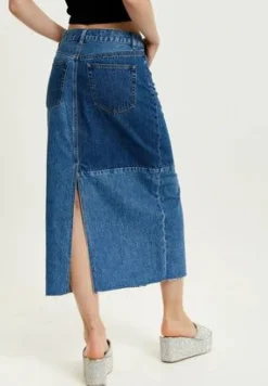 Skirts^Liquorish Denim Midi Skirt Blue