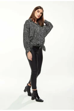 Blouses^Liquorish Divine Grace Blouse Front Tie In Black & White Blackwhite