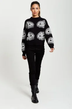Jumpers^Liquorish Eye Pattern Jumper In Black