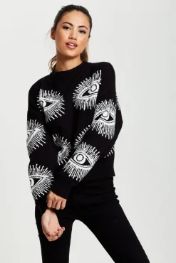Jumpers^Liquorish Eye Pattern Jumper In Black