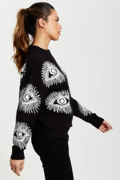 Jumpers^Liquorish Eye Pattern Jumper In Black