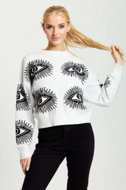 Jumpers^Liquorish Eye Pattern Jumper In White
