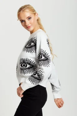 Jumpers^Liquorish Eye Pattern Jumper In White