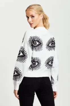 Jumpers^Liquorish Eye Pattern Jumper In White