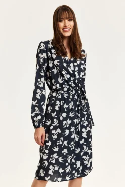 Midi Dresses^Liquorish Floral And Bird Print Midi Fake Wrap Dress In Black