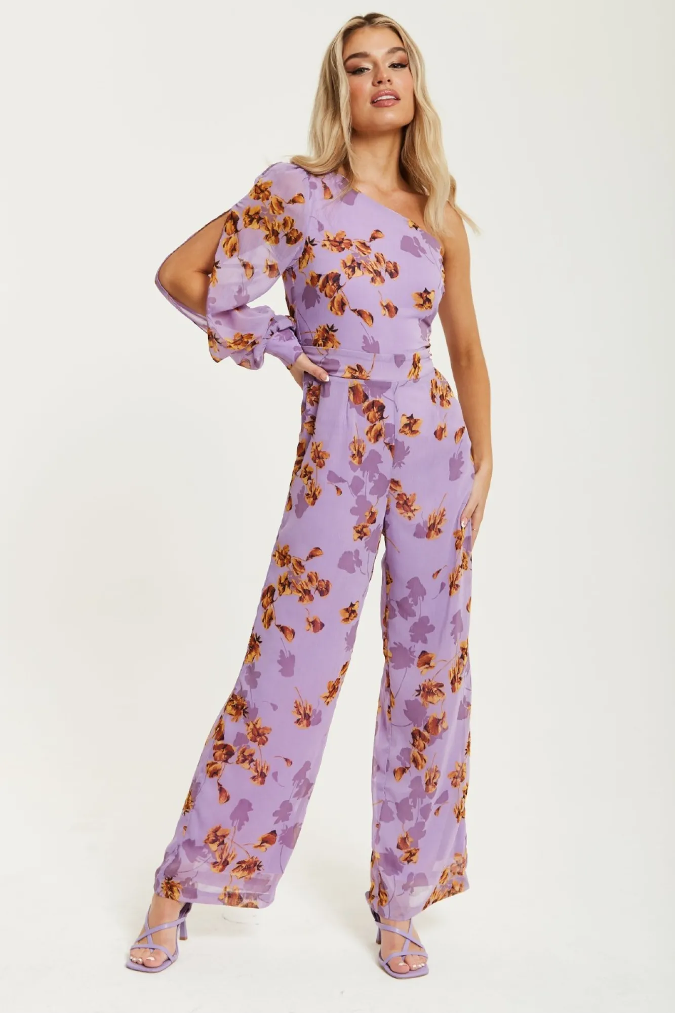 Jumpsuits^Liquorish Floral Asymmetrical Jumpsuit Purple