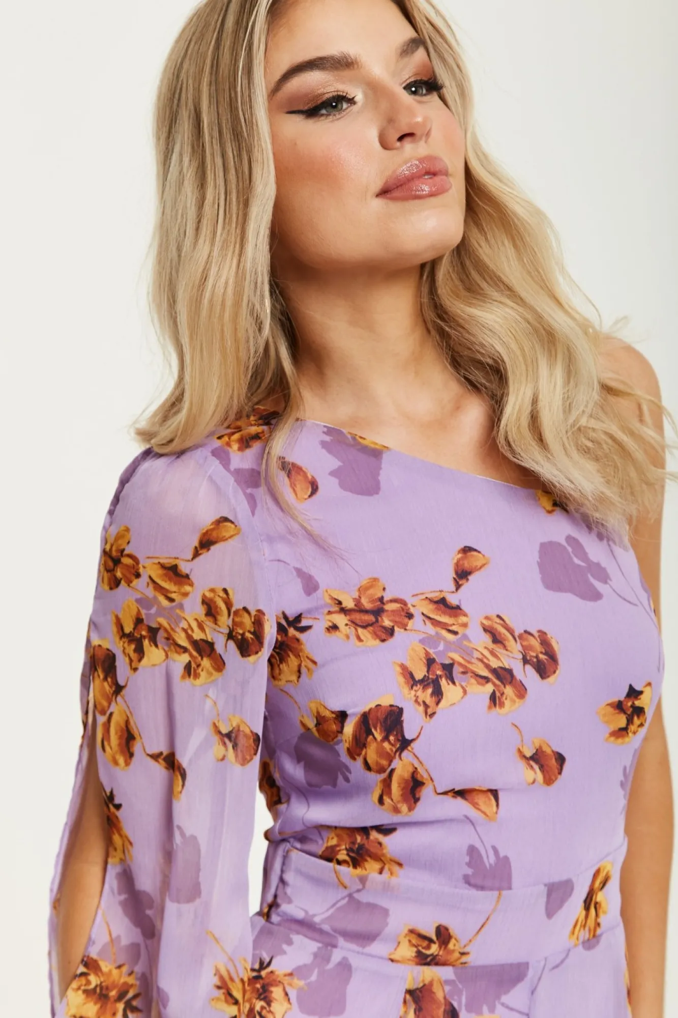 Jumpsuits^Liquorish Floral Asymmetrical Jumpsuit Purple