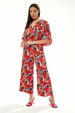 Jumpsuits^Liquorish Floral Jumpsuit With Short Sleeves Red