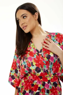 Jumpsuits^Liquorish Floral Jumpsuit With Short Sleeves Red