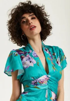 Jumpsuits^Liquorish Floral Jumpsuit With Short Sleeves Green