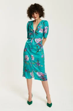 Midi Dresses^Liquorish Floral Knot Front Midi Dress Green