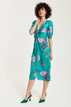 Midi Dresses^Liquorish Floral Knot Front Midi Dress Green