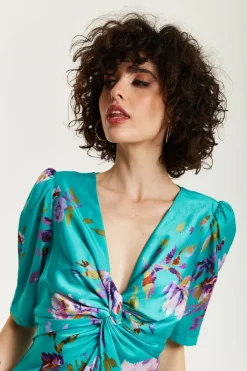 Midi Dresses^Liquorish Floral Knot Front Midi Dress Green