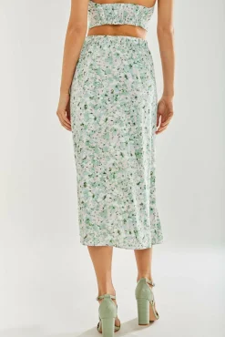 Skirts^Liquorish Floral Midi Skirt Green