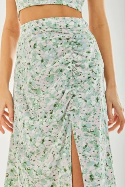 Skirts^Liquorish Floral Midi Skirt Green
