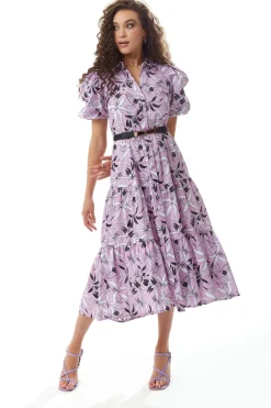 Midi Dresses^Liquorish Floral Print Button Up Midi Dress In Lilac