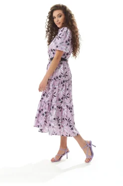 Midi Dresses^Liquorish Floral Print Button Up Midi Dress In Lilac