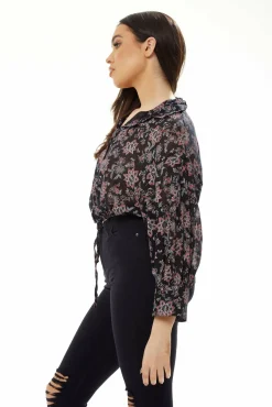 Crop Tops^Liquorish Floral Print Crop Shirt In Black