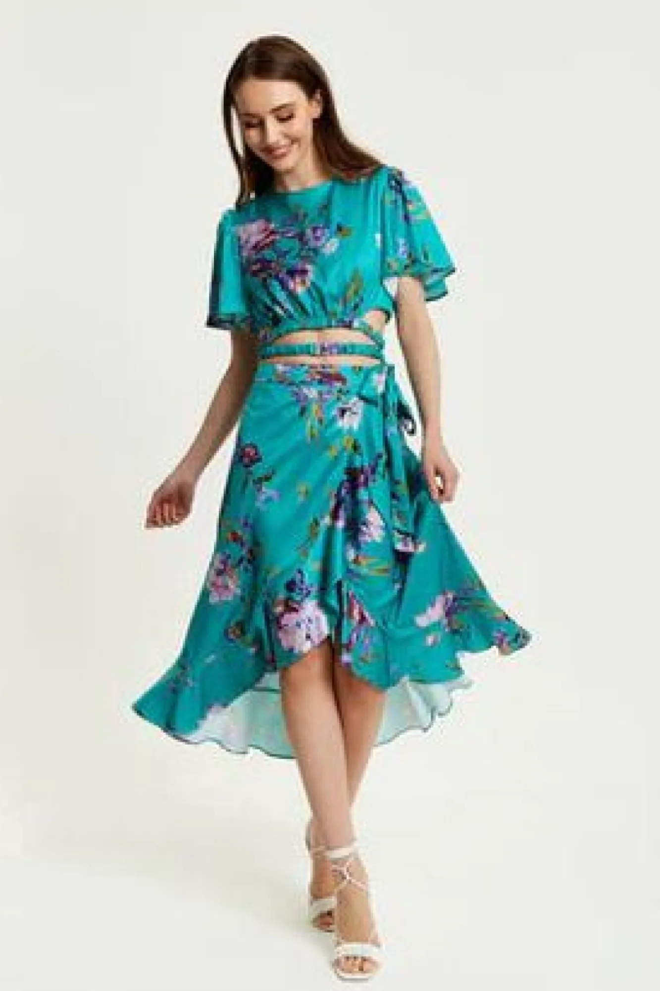 Skirts^Liquorish Floral Print Midi Wrap Skirt Green