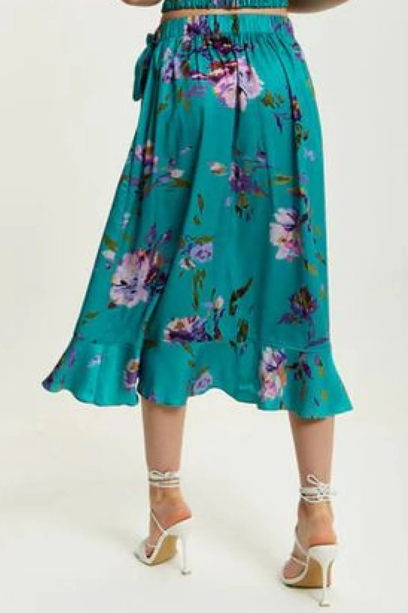 Skirts^Liquorish Floral Print Midi Wrap Skirt Green
