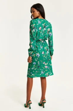 Midi Dresses^Liquorish Floral Print Midi Fake Wrap Dress Green