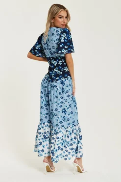 Midi Dresses^Liquorish Floral Print Midi Dress In Blue Navy And White Multicolour