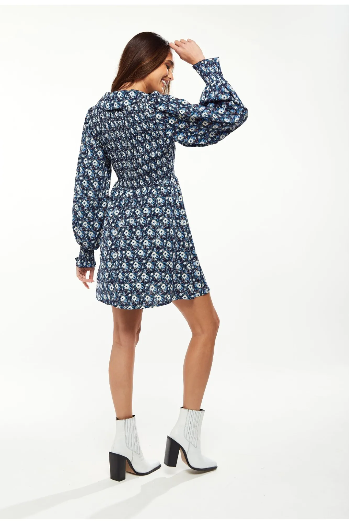 Mini Dresses^Liquorish Floral Print Smock Mini With Peter Pan Collar Blue