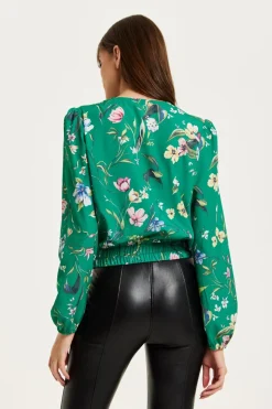 Blouses^Liquorish Floral Print Wrap Top Green
