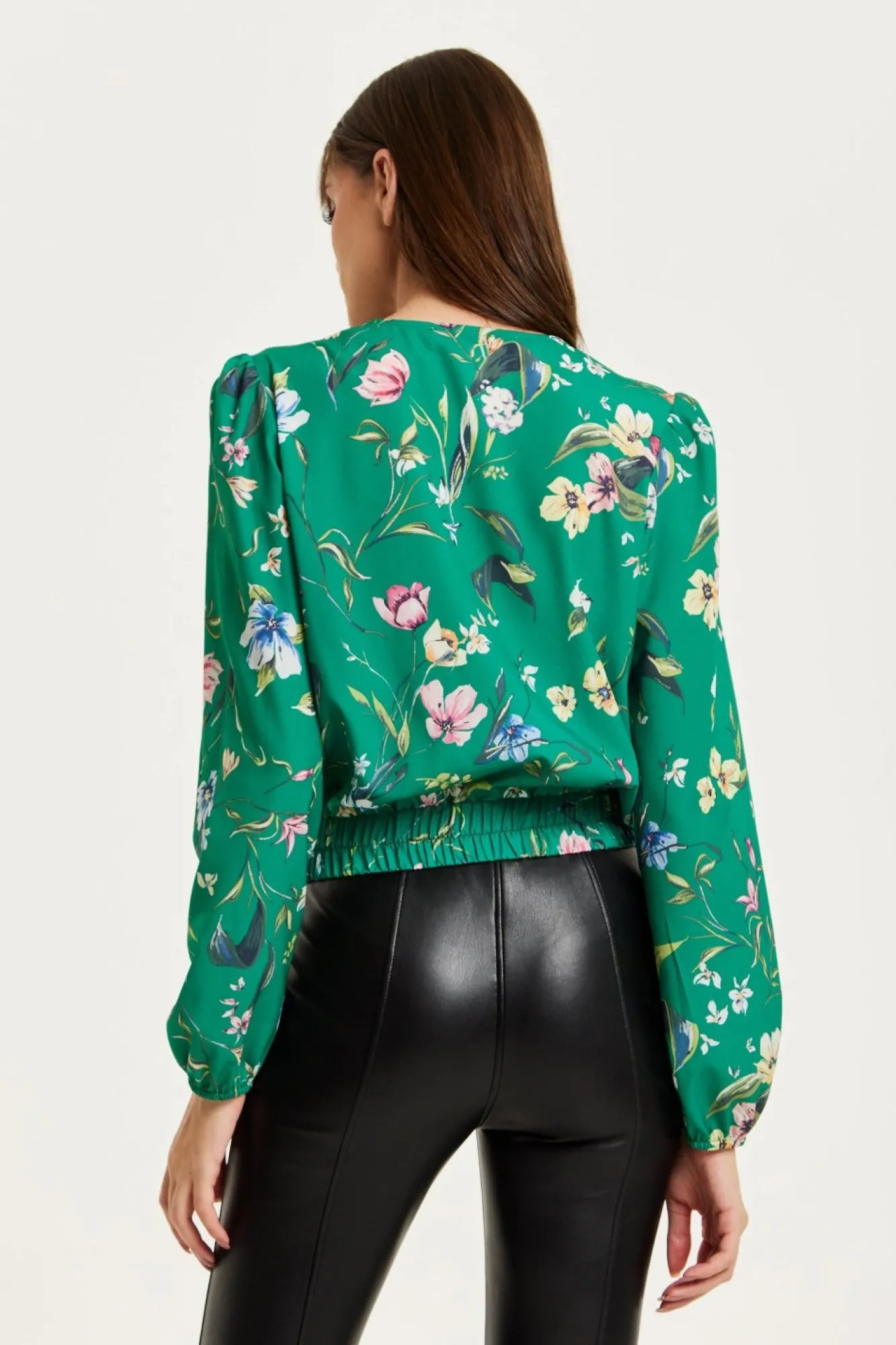 Blouses^Liquorish Floral Print Wrap Top Green