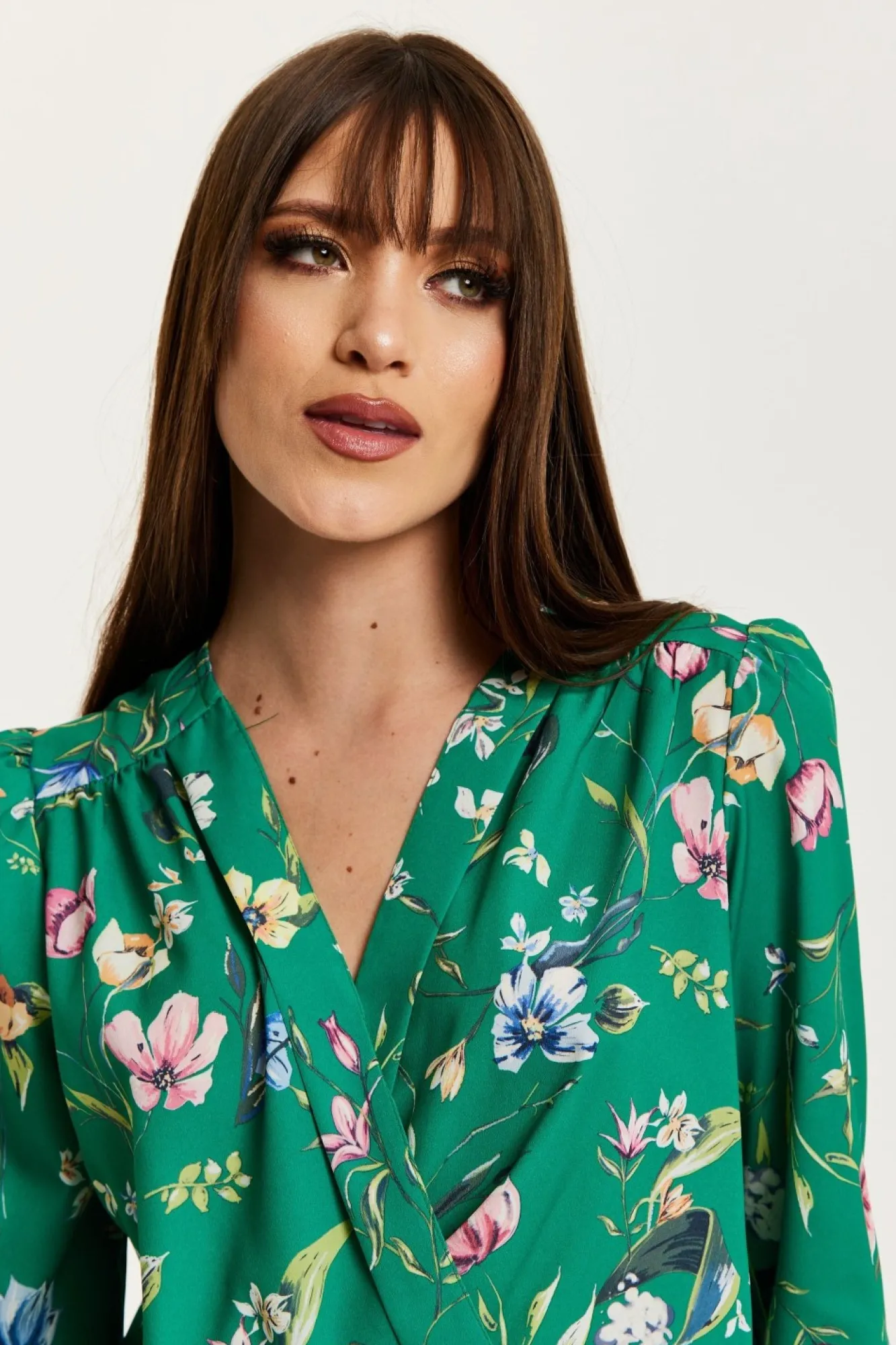 Blouses^Liquorish Floral Print Wrap Top Green