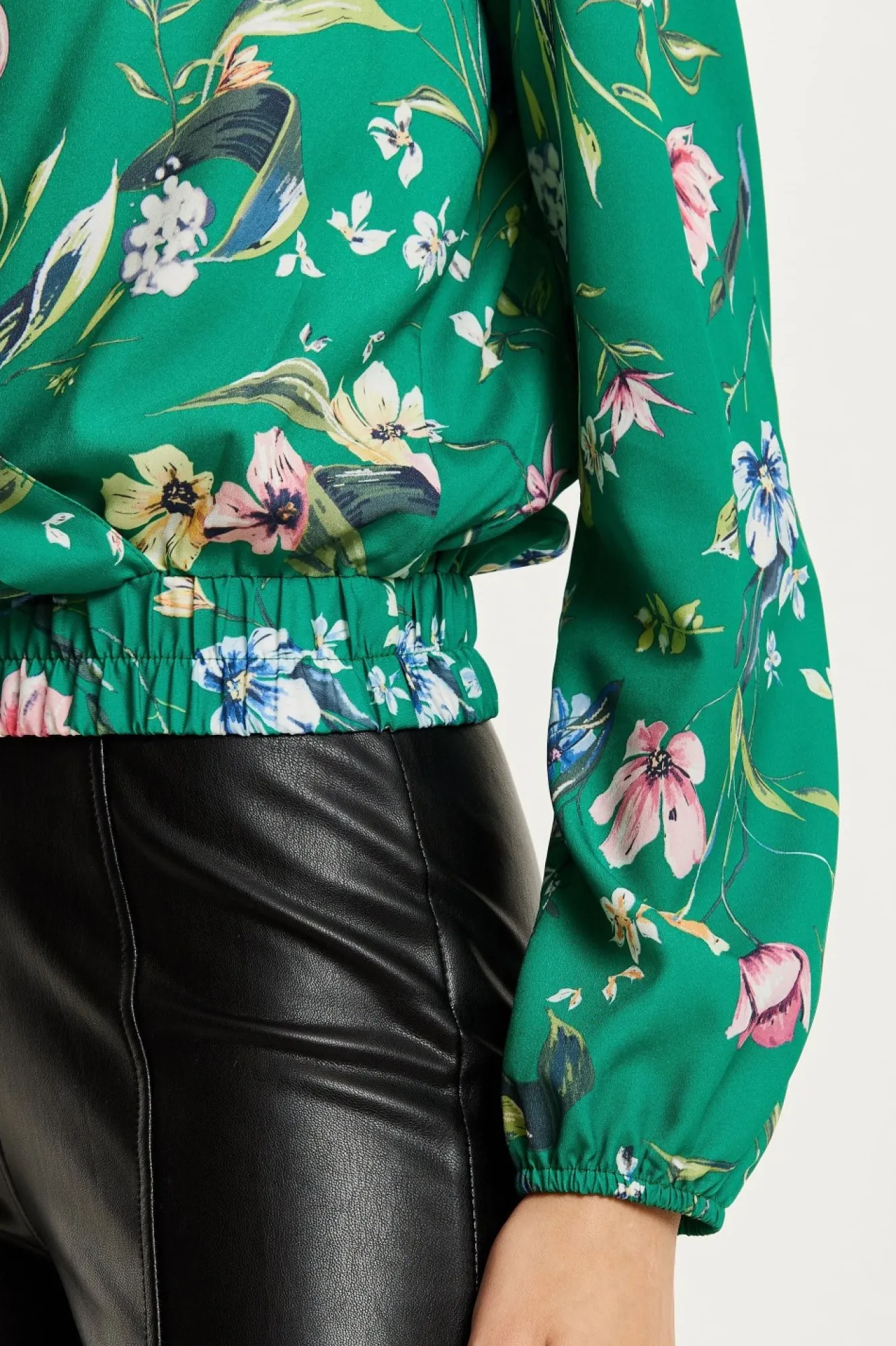 Blouses^Liquorish Floral Print Wrap Top Green
