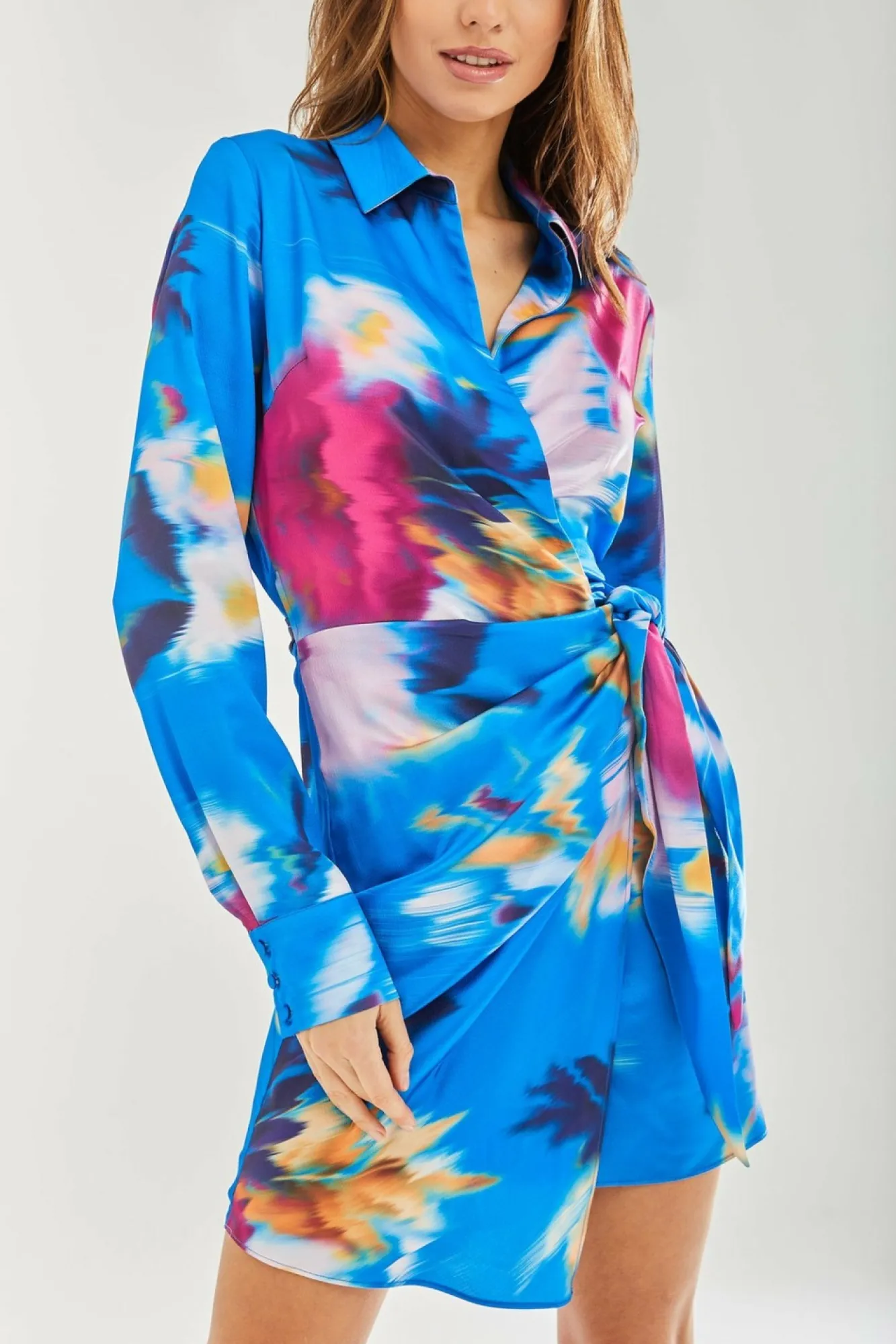 Mini Dresses^Liquorish Floral Satin Mini Wrap Dress Blue