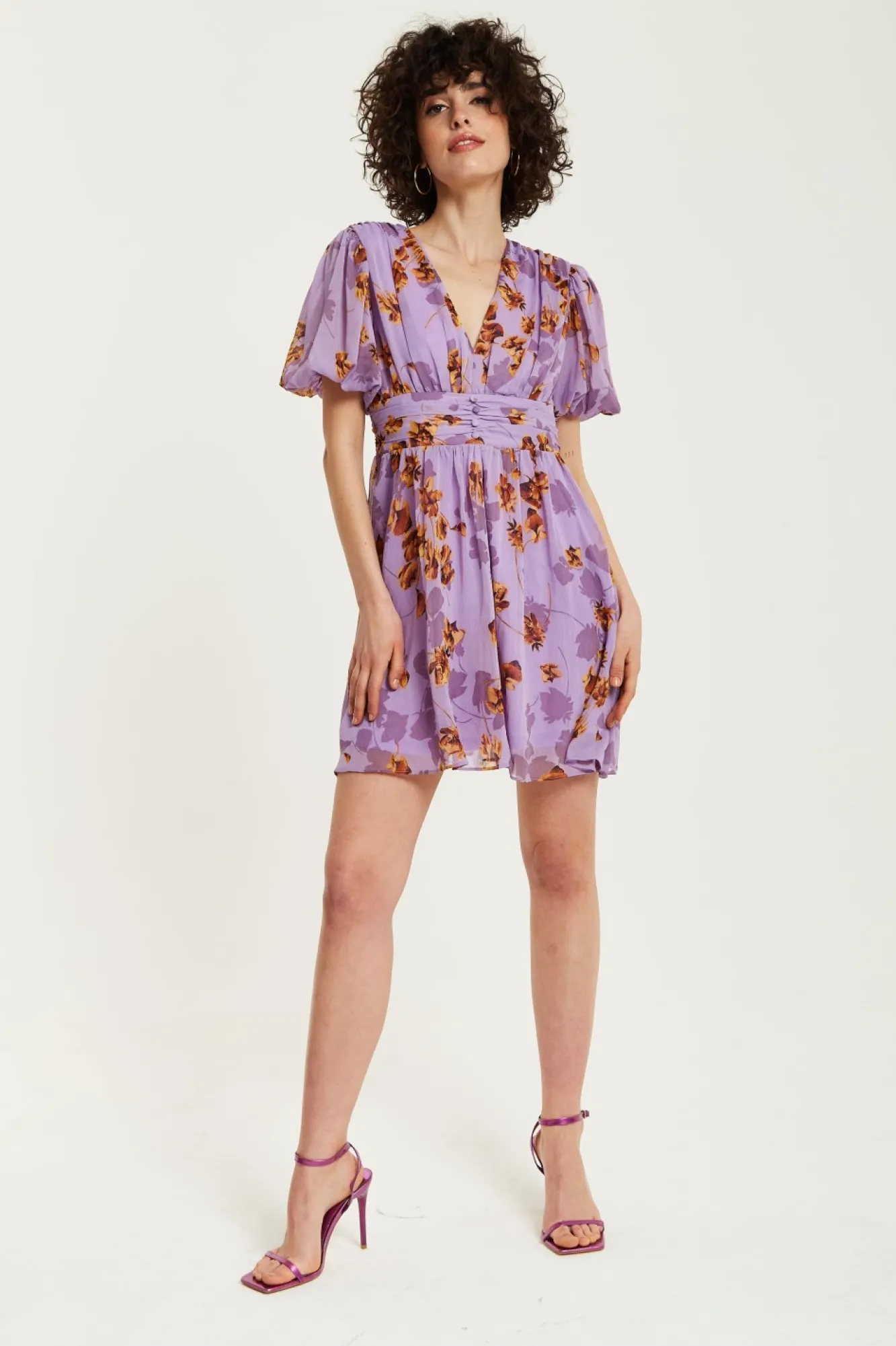 Mini Dresses^Liquorish Floral V Neck Mini Dress Purple